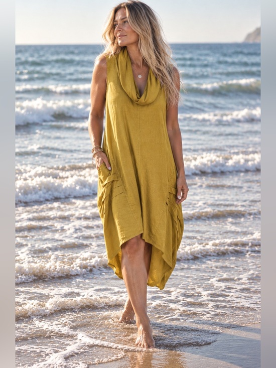 For Cynthia Dresses & Skirts - for cynthia linen blend lagenlook cocoon dress cowl neck mustard size large